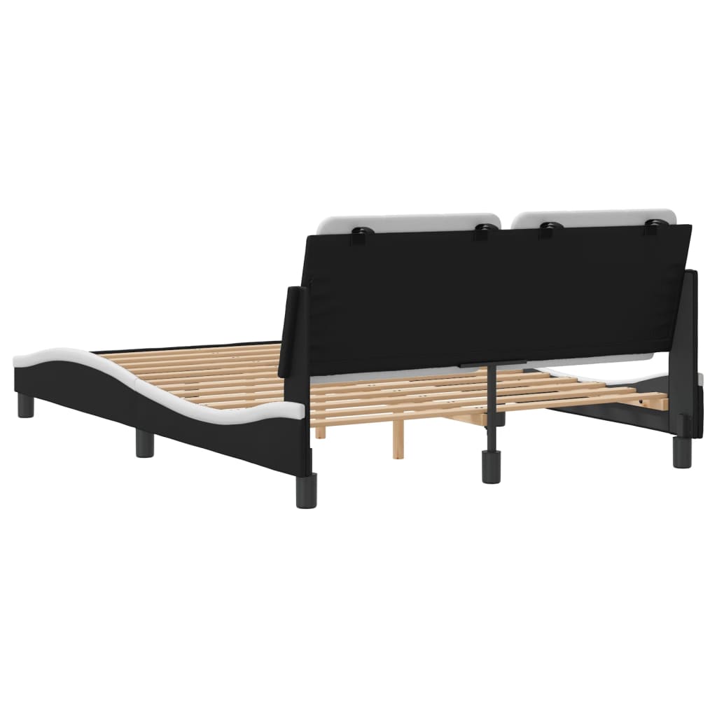 Sengeramme med hodegavl svart og hvit 140x190 cm kunstlær