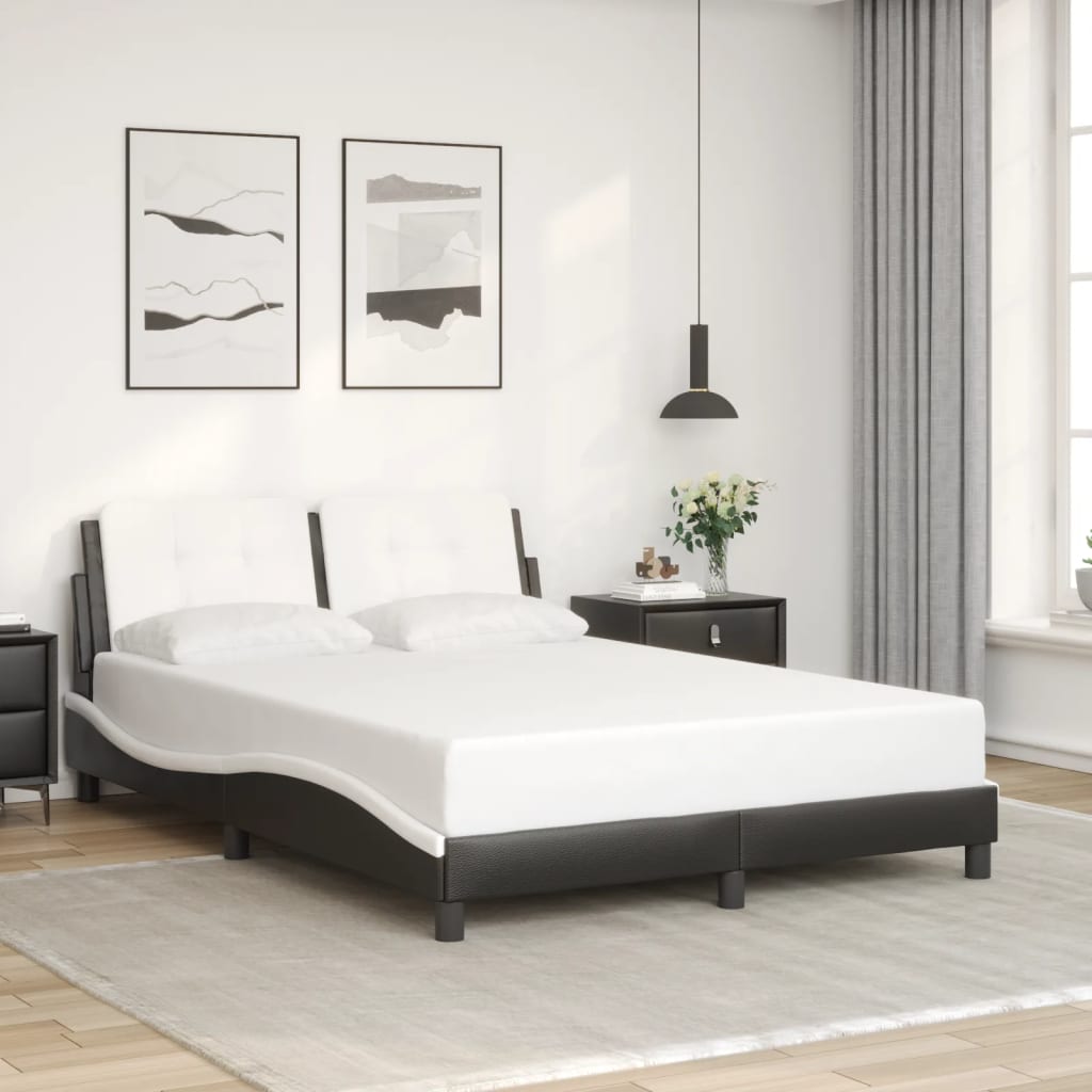 Sengeramme med hodegavl svart og hvit 140x190 cm kunstlær