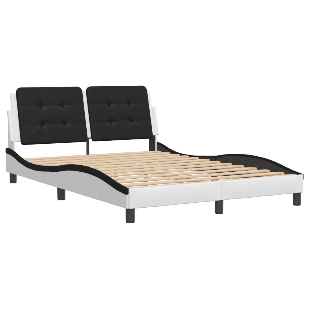Sengeramme med hodegavl hvit og svart 140x190 cm kunstlær