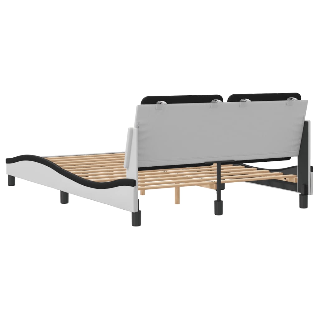 Sengeramme med hodegavl hvit og svart 140x190 cm kunstlær