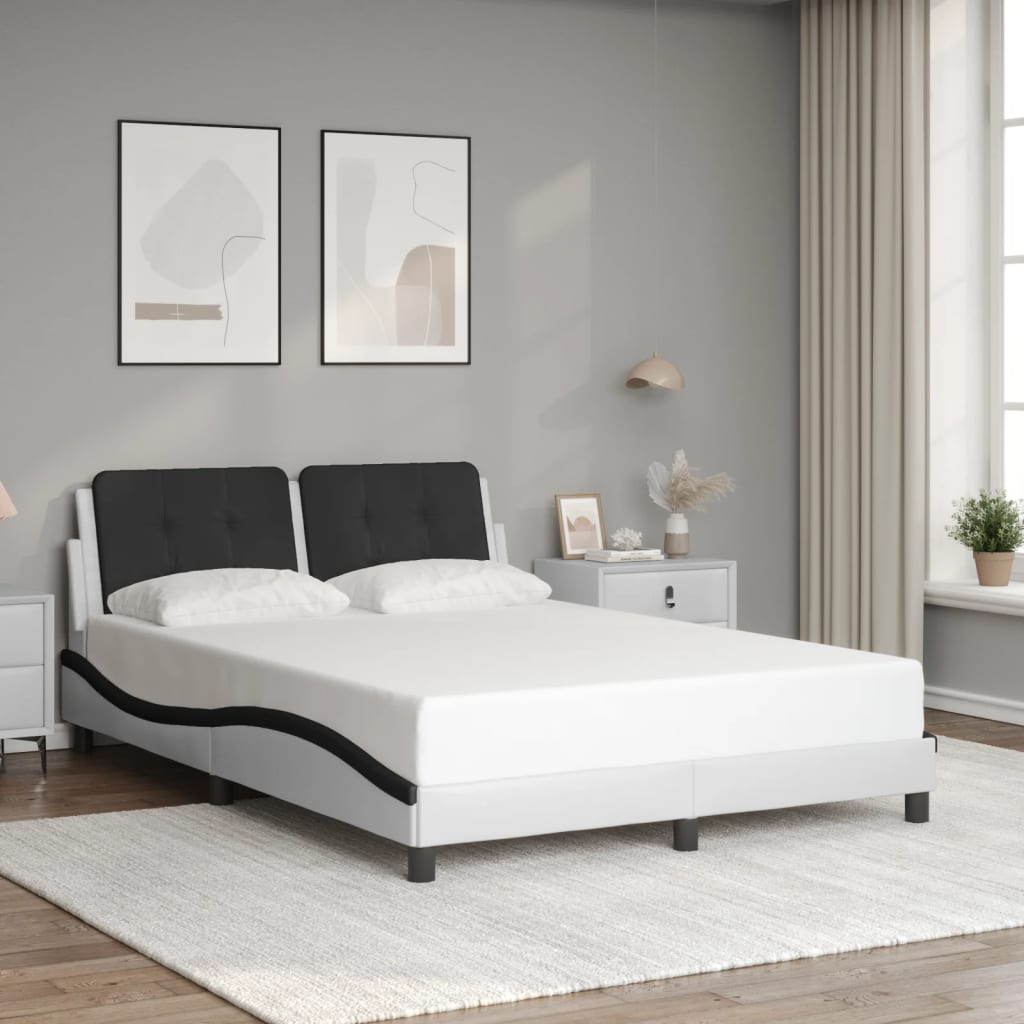 Sengeramme med hodegavl hvit og svart 140x190 cm kunstlær