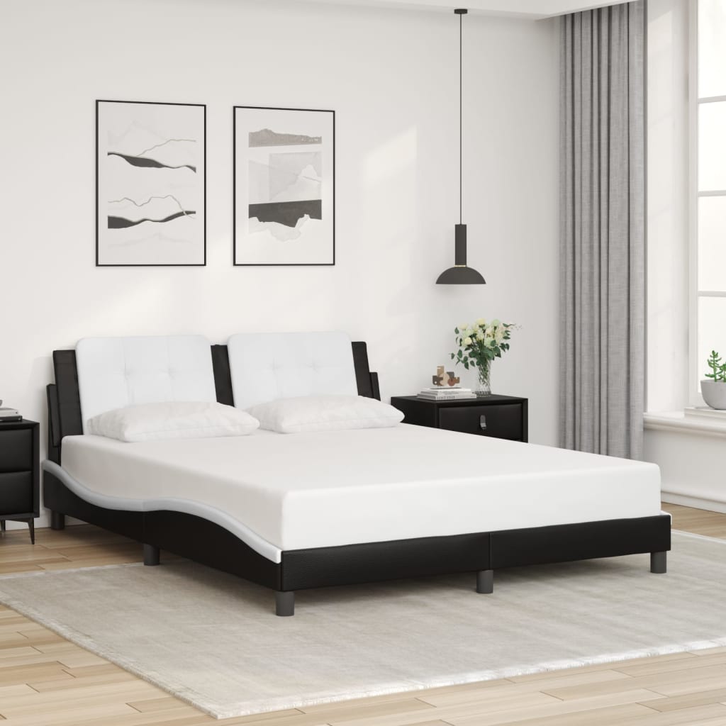 Sengeramme med hodegavl svart og hvit 160x200 cm kunstlær