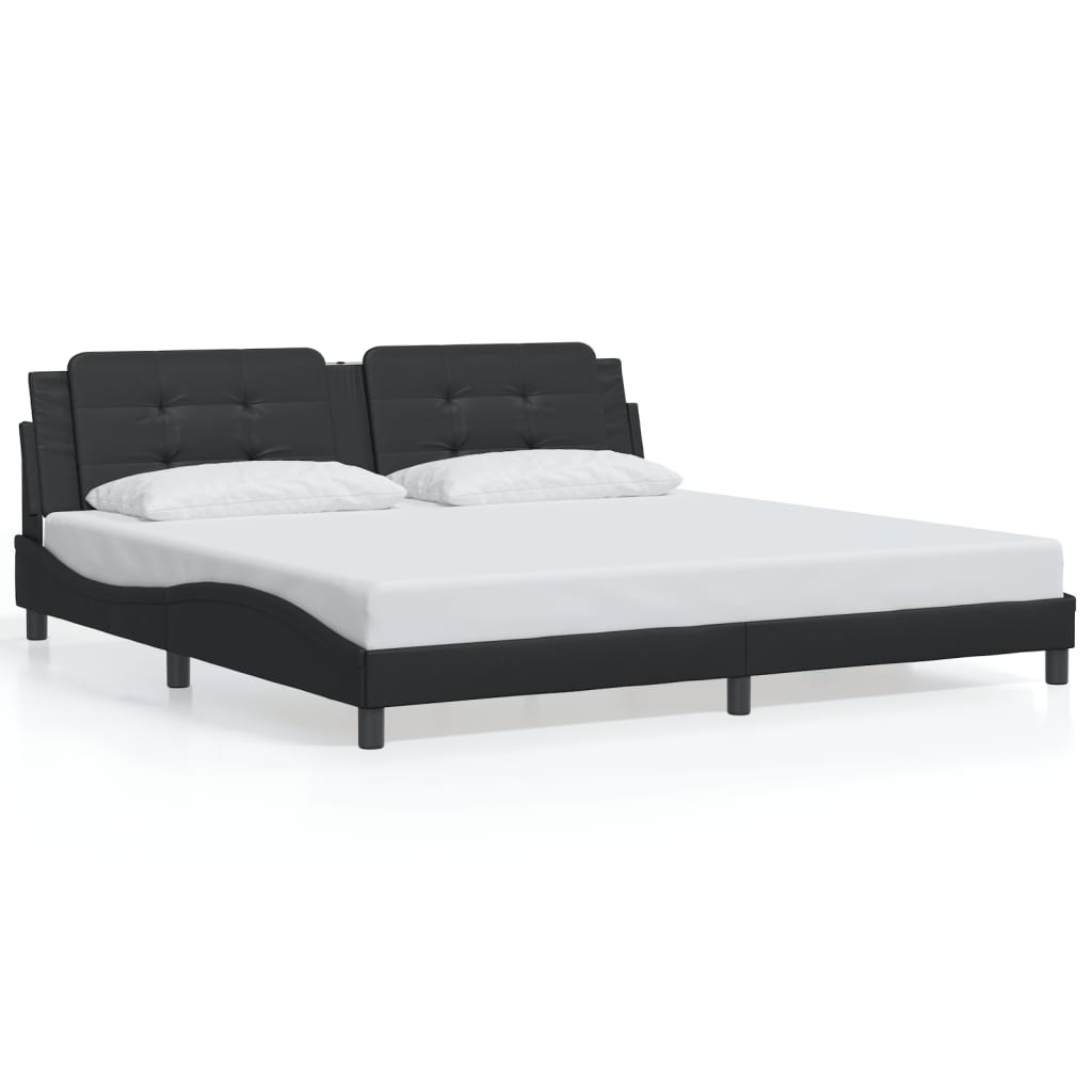 Sengeramme med hodegavl svart 200x200 cm kunstlær