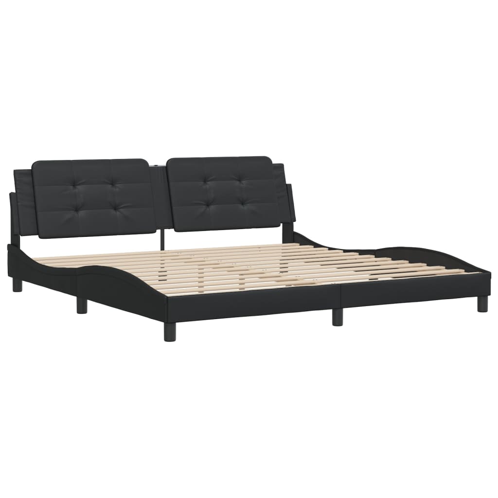 Sengeramme med hodegavl svart 200x200 cm kunstlær