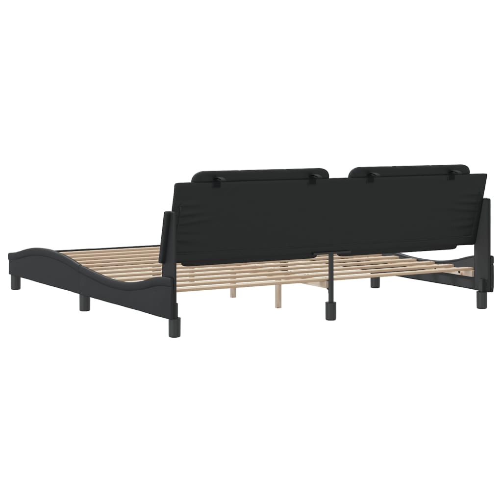 Sengeramme med hodegavl svart 200x200 cm kunstlær