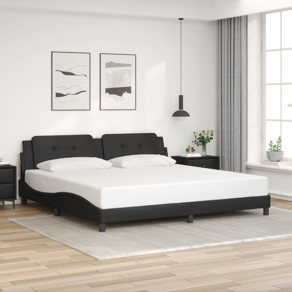 Sengeramme med hodegavl svart 200x200 cm kunstlær
