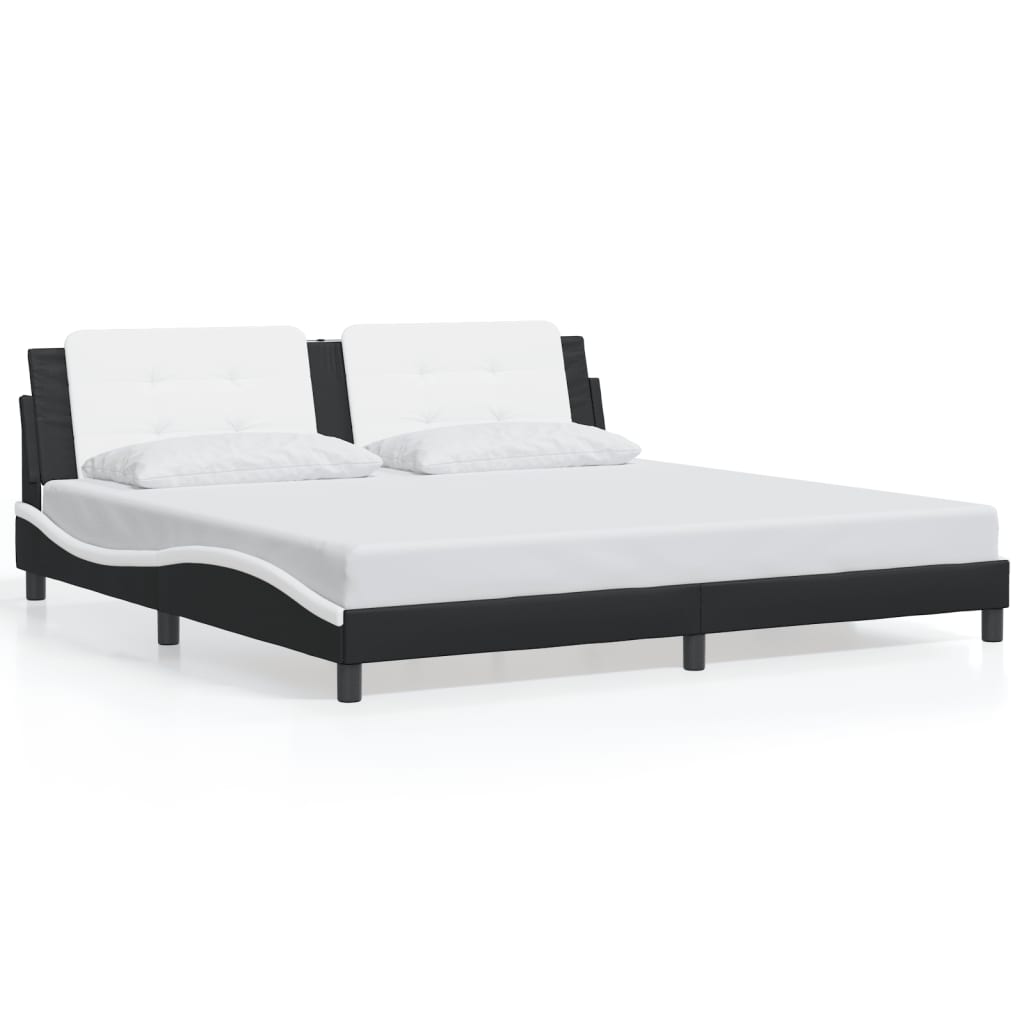 Sengeramme med hodegavl svart og hvit 200x200 cm kunstlær