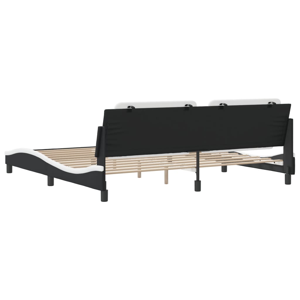 Sengeramme med hodegavl svart og hvit 200x200 cm kunstlær