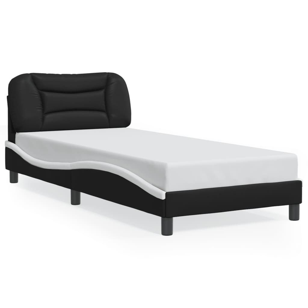 Sengeramme med LED-lys svart og hvit 90x190 cm kunstig lær