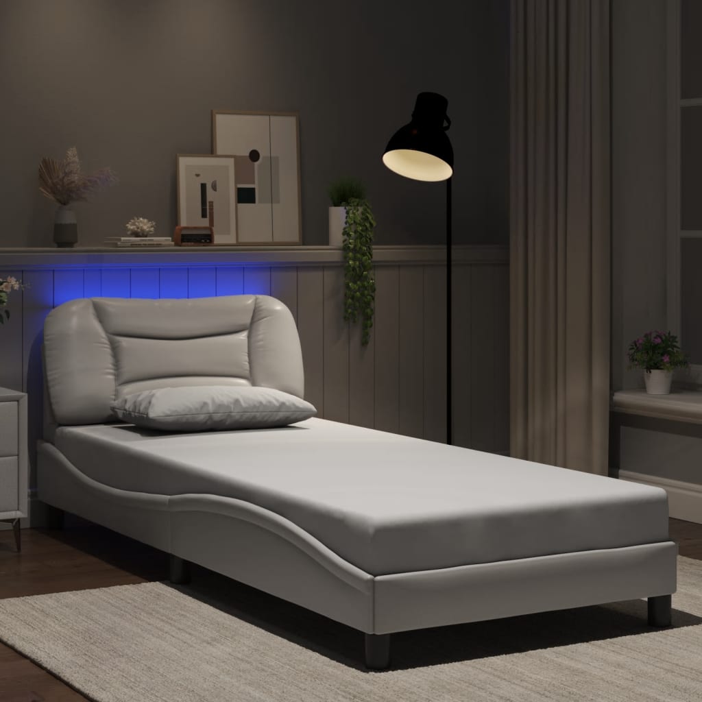 Sengeramme med LED-lys hvit 90x200 cm kunstig lær