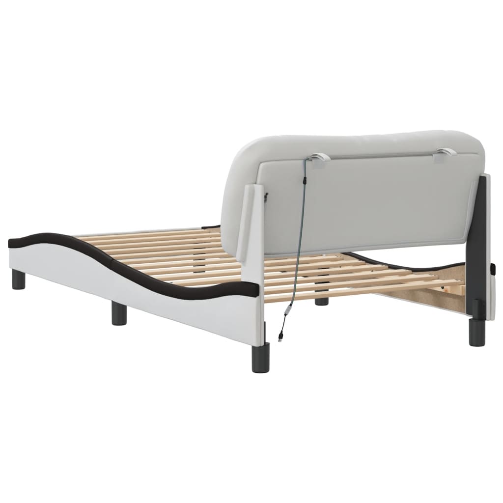 Sengeramme med LED uten madrass Hvar hvit og svart 100x200 cm