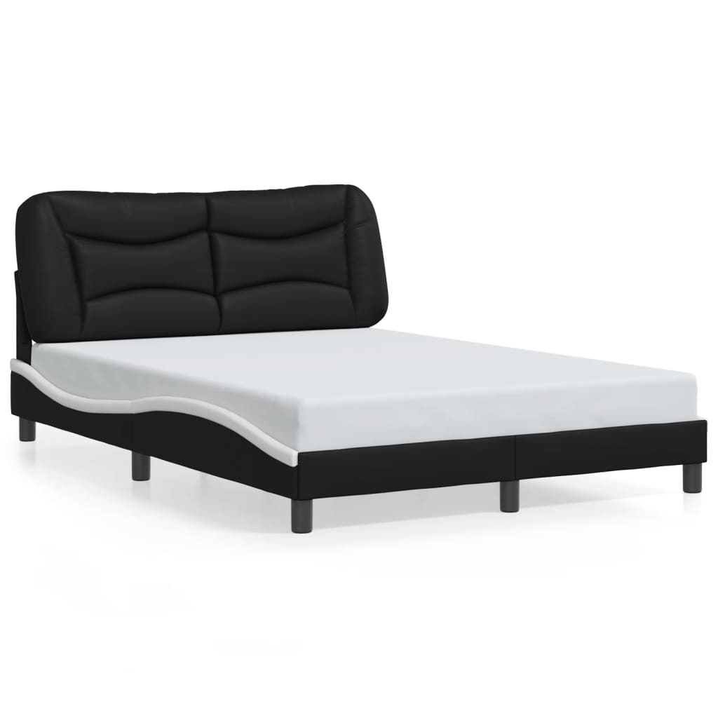 Sengeramme med LED-lys svart og hvit 140x190 cm kunstig lær