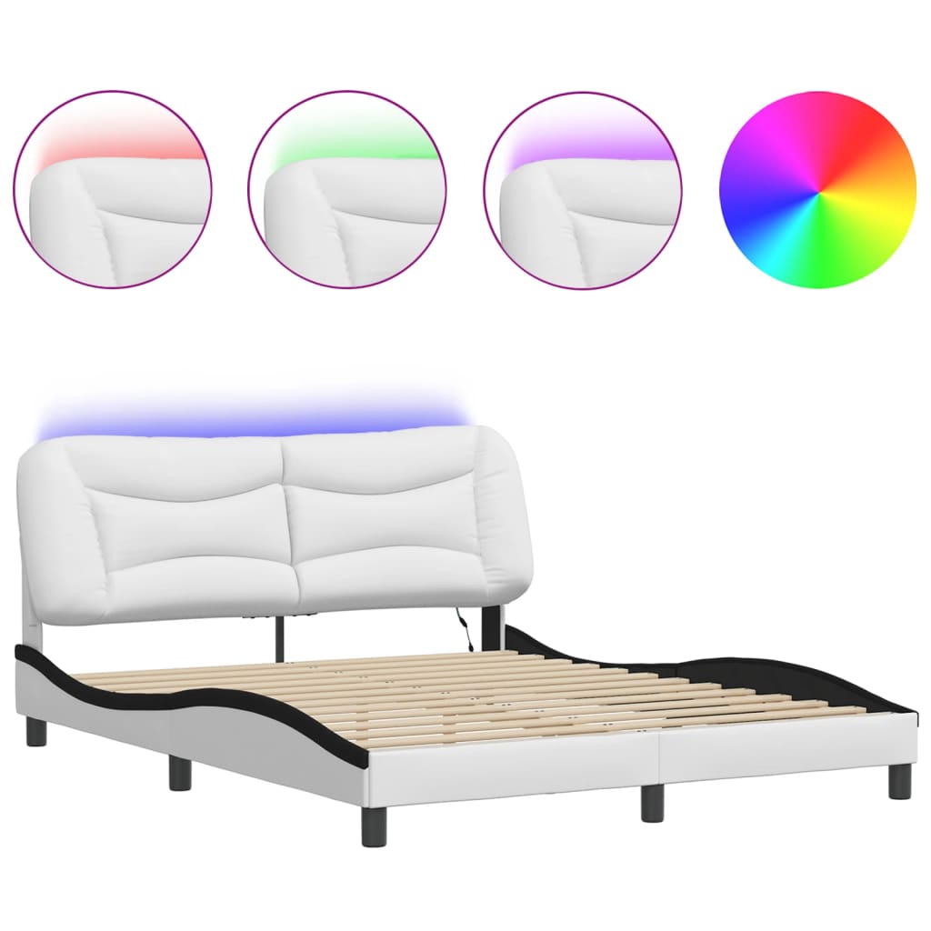 Sengeramme med LED uten madrass Hvar hvit og svart 160x200 cm