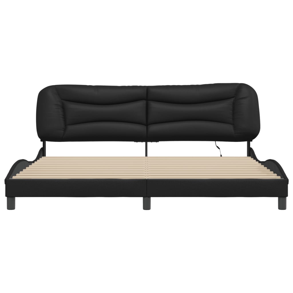 Sengeramme med LED-lys svart 200x200 cm kunstig lær