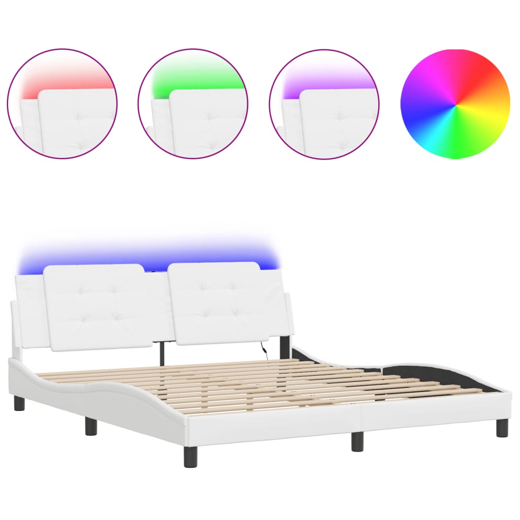 Sengeramme med LED-lys hvit 180x200 cm kunstig lær
