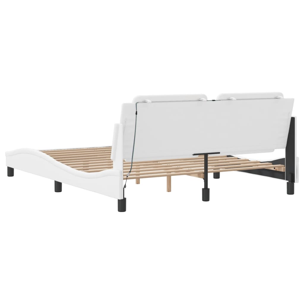 Sengeramme med LED-lys hvit 180x200 cm kunstig lær