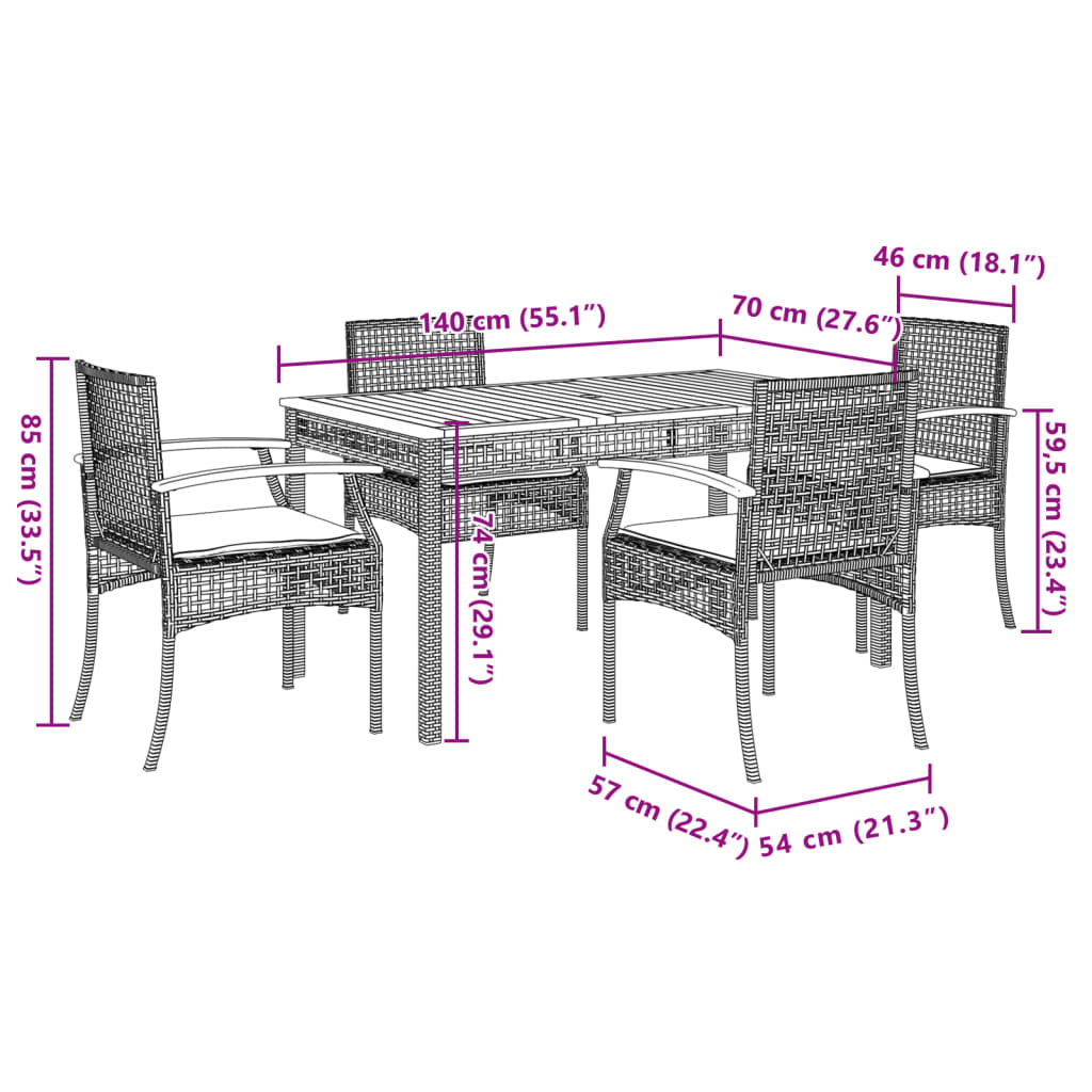 Hagespisegruppe med puter 5 deler svart polyrotting