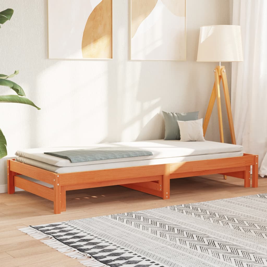 Uttrekkbar dagseng voksbrun 90x190 cm heltre furu