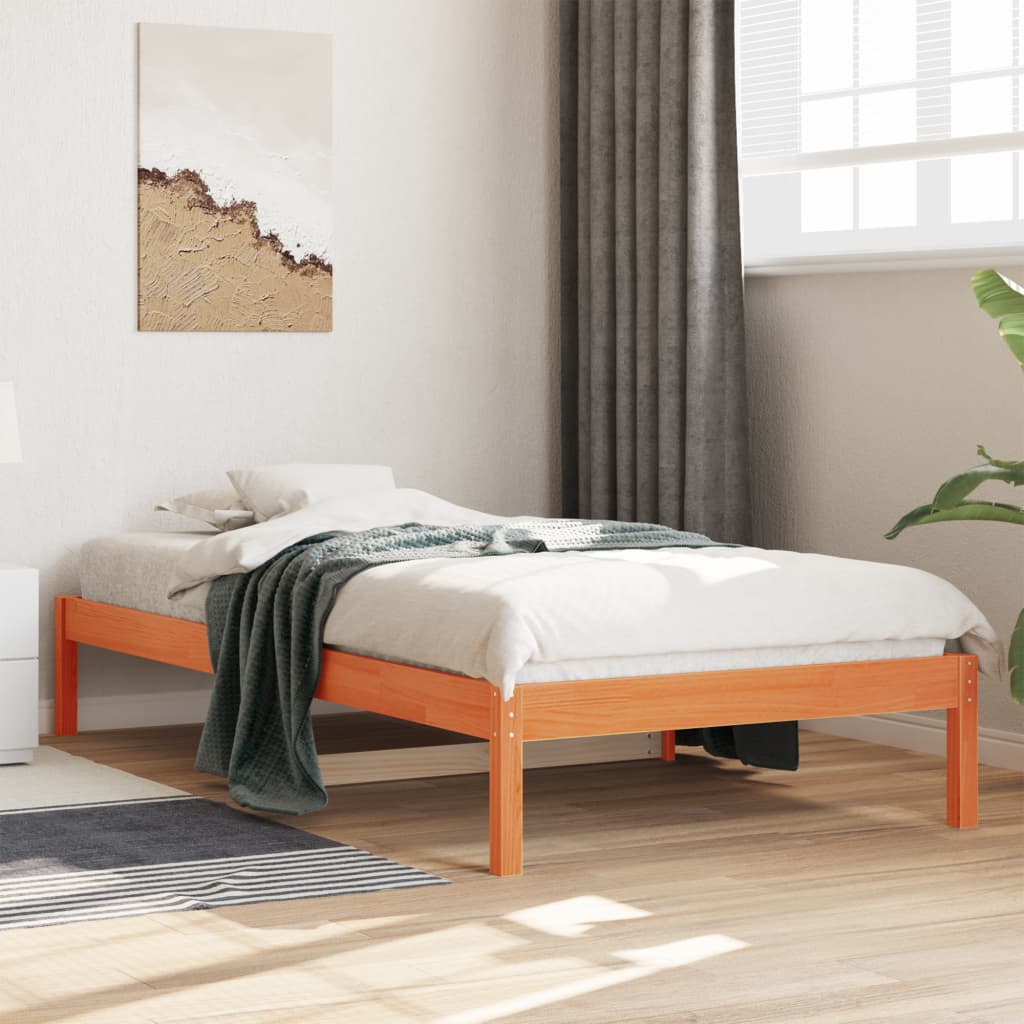 Seng med madrass voksbrun 90x200 cm heltre furu