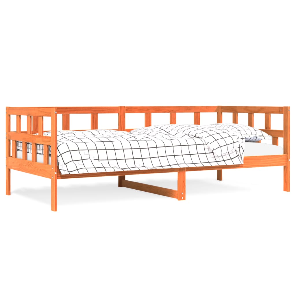 Seng med madrass voksbrun 90x200 cm heltre furu