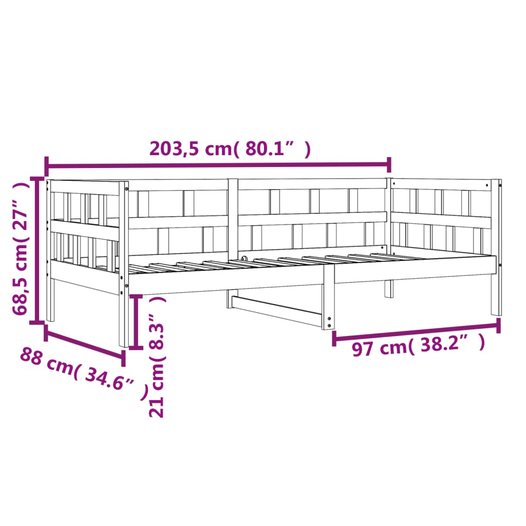 Dagseng uten madrass voksbrun 80x200 cm heltre furu