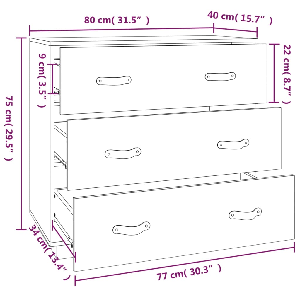 Skjenk voksbrun 80x40x75 cm heltre furu