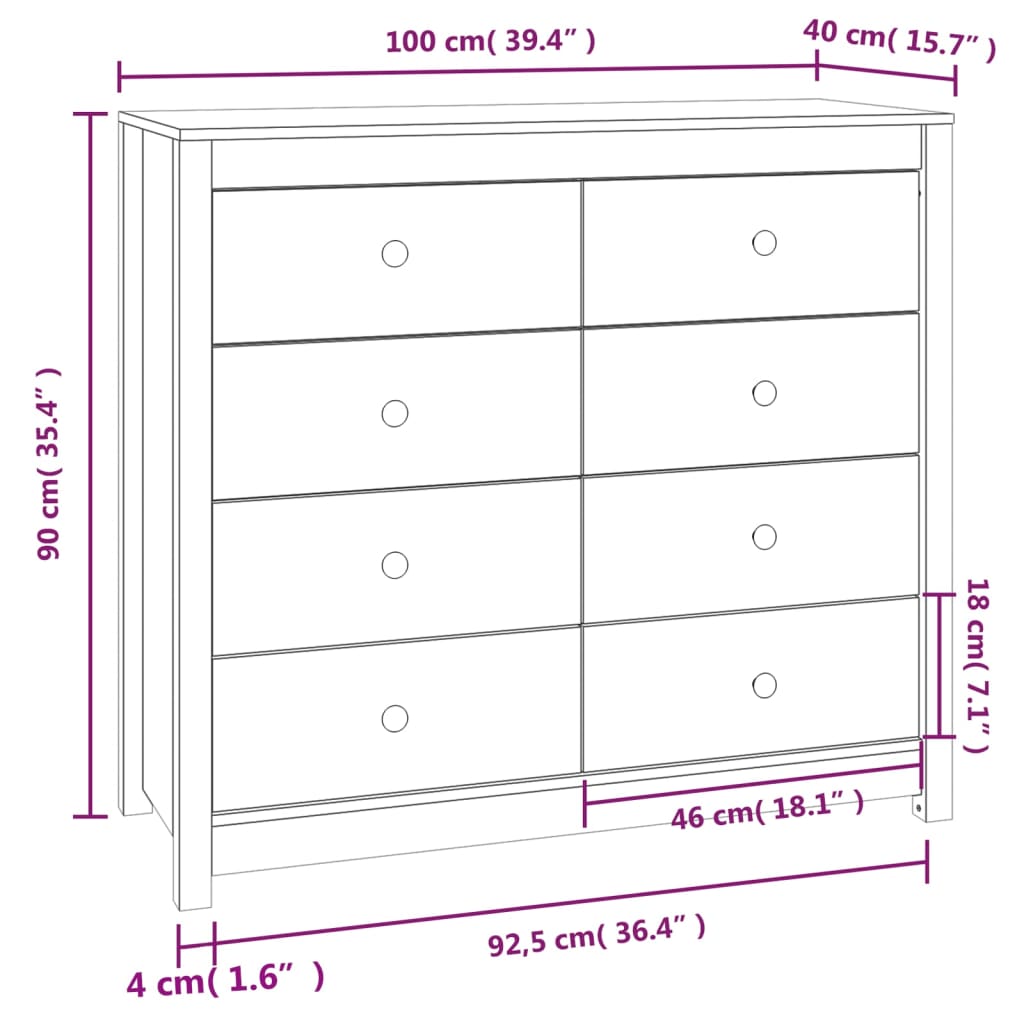 Sideskap voksbrun 100x40x90 cm heltre furu