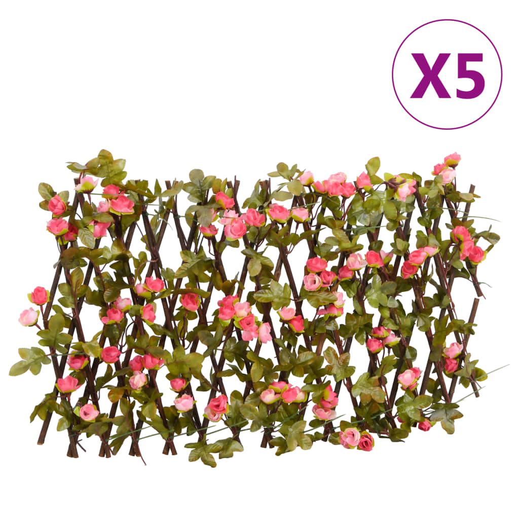  Utvidbart espalier med kunstig eføy 5 stk mørkerosa 180x20 cm