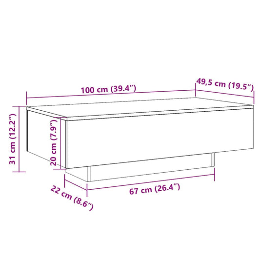 Salongbord sonoma eik 100x49,5x31 cm konstruert tre