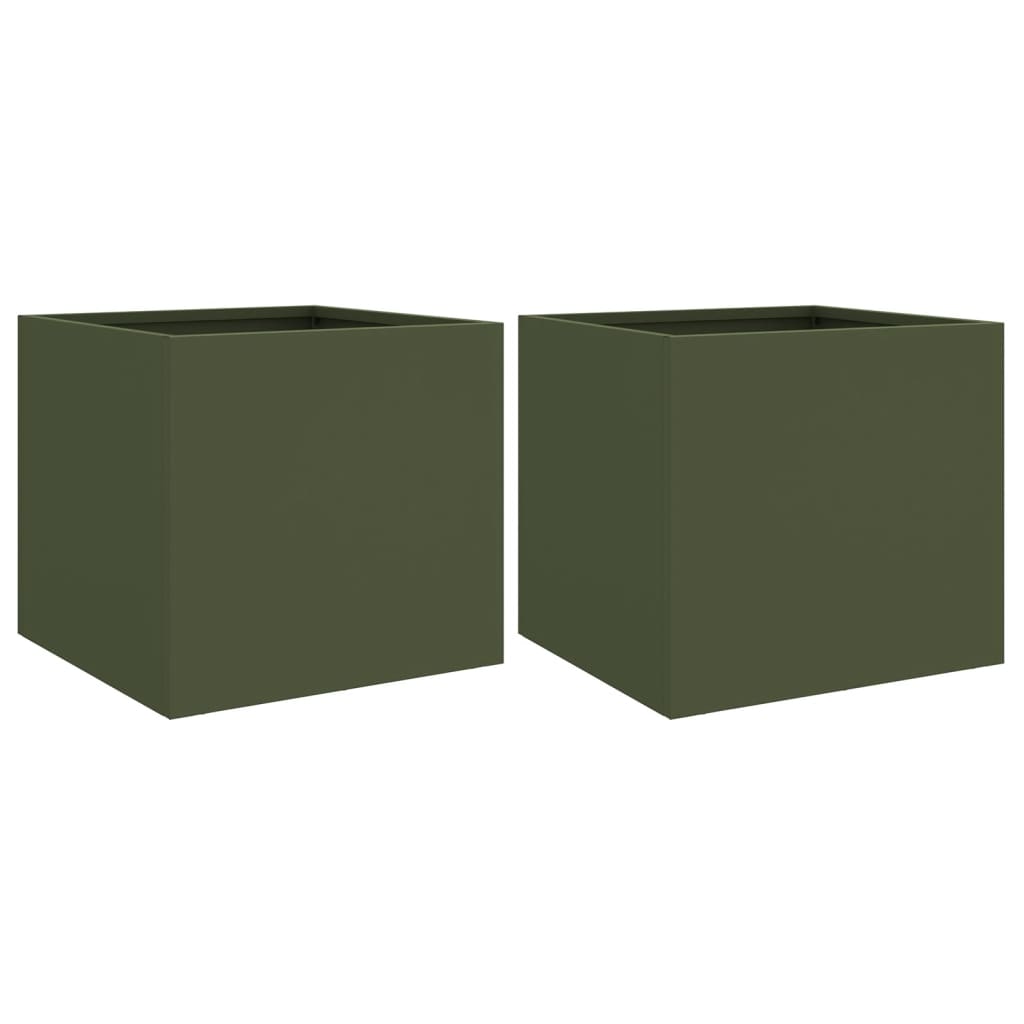 Plantekasser 2 stk olivengrønn 32x30x29 cm stål