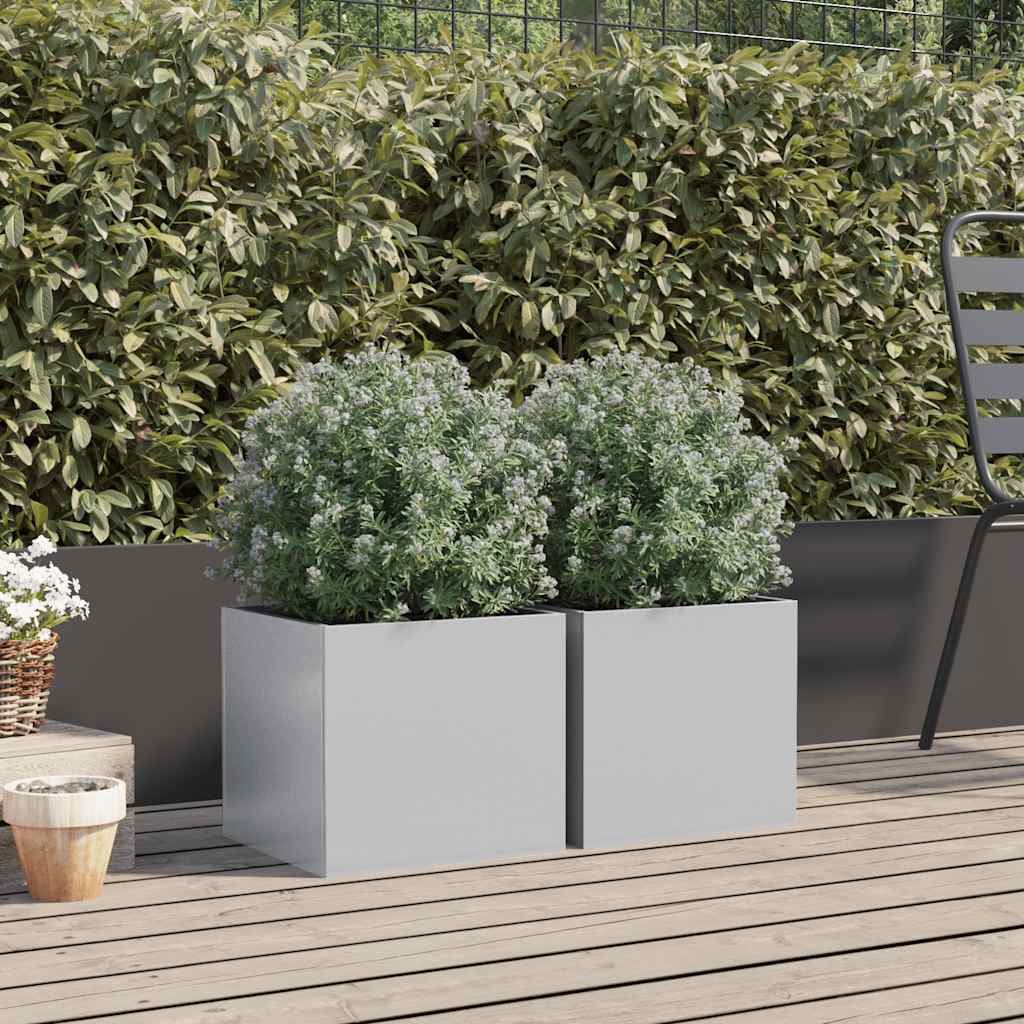 Plantekasser 2 stk sølv 32x30x29 cm rustfritt stål