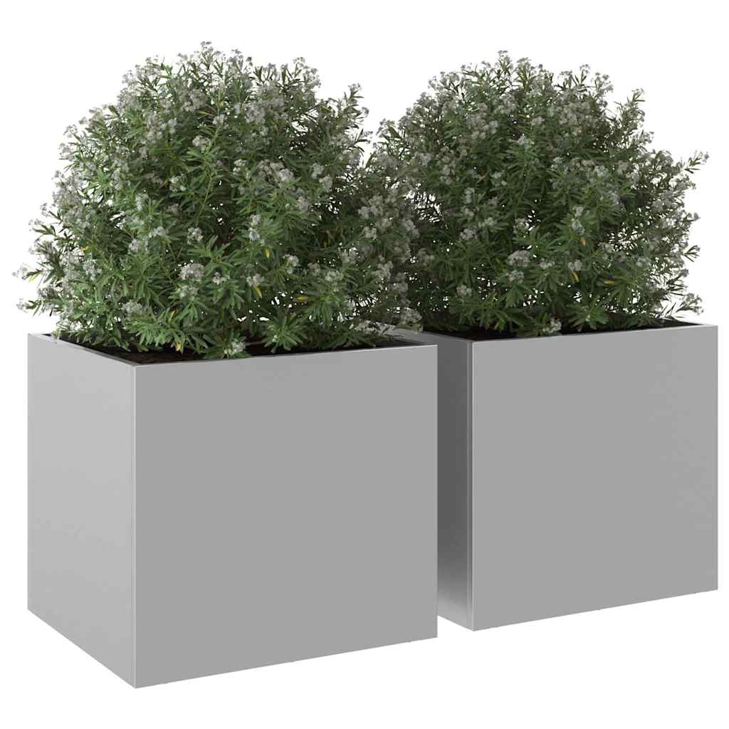Plantekasser 2 stk sølv 32x30x29 cm rustfritt stål