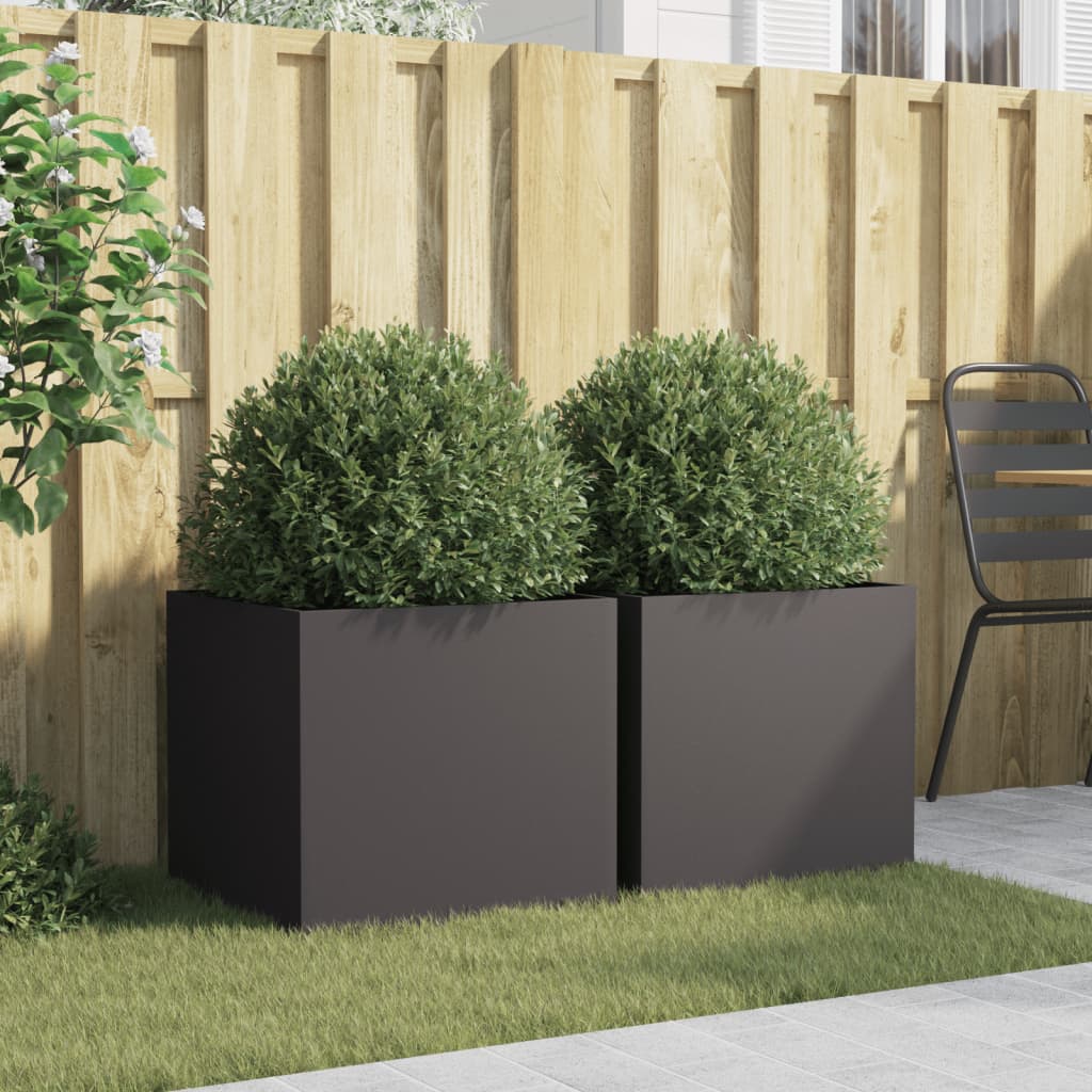 Plantekasser 2 stk svart 49x47x46 cm stål