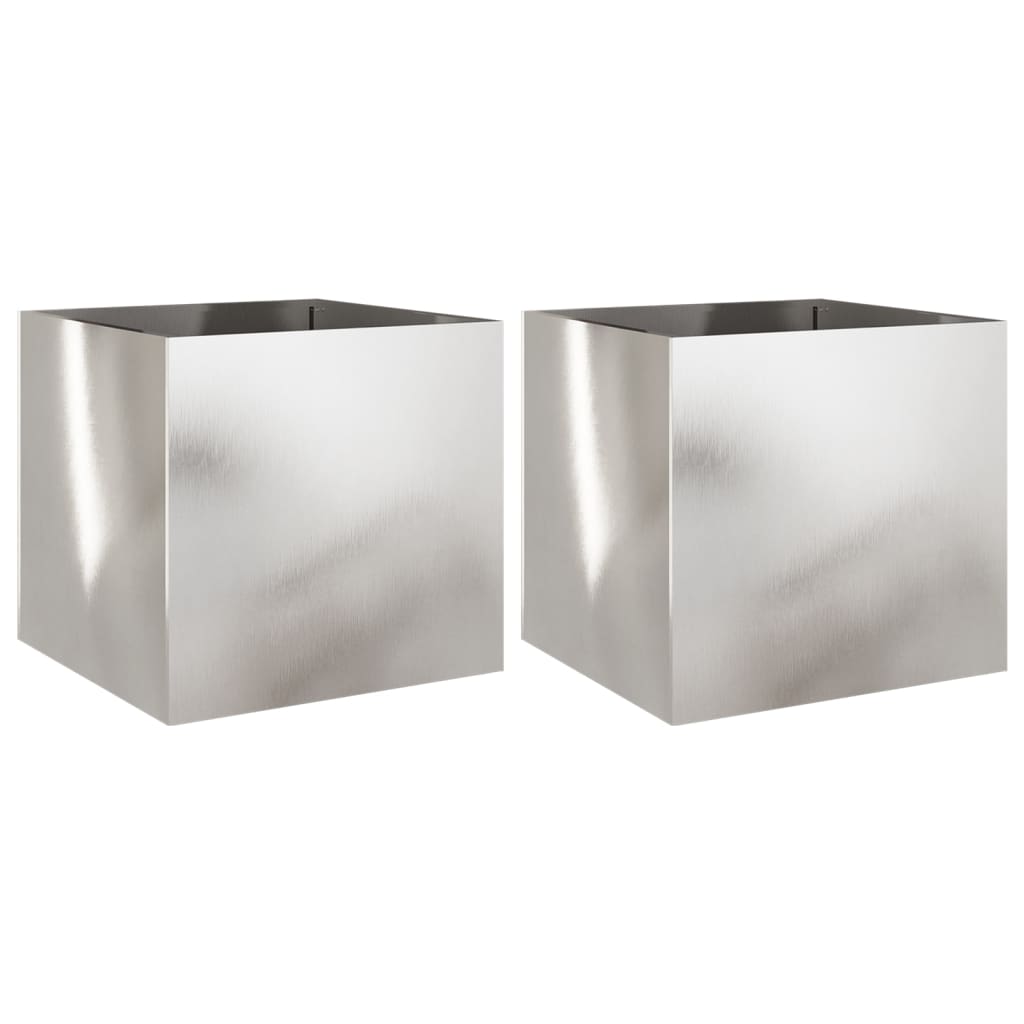 Plantekasser 2 stk sølv 49x47x46 cm rustfritt stål