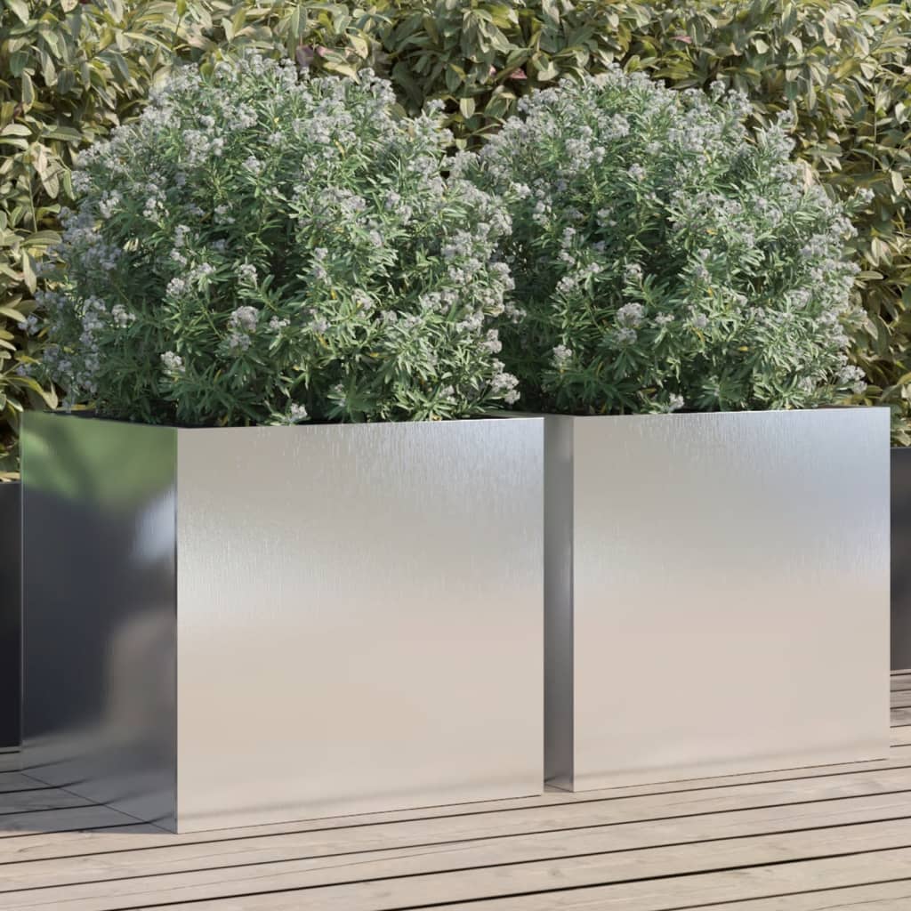 Plantekasser 2 stk sølv 49x47x46 cm rustfritt stål