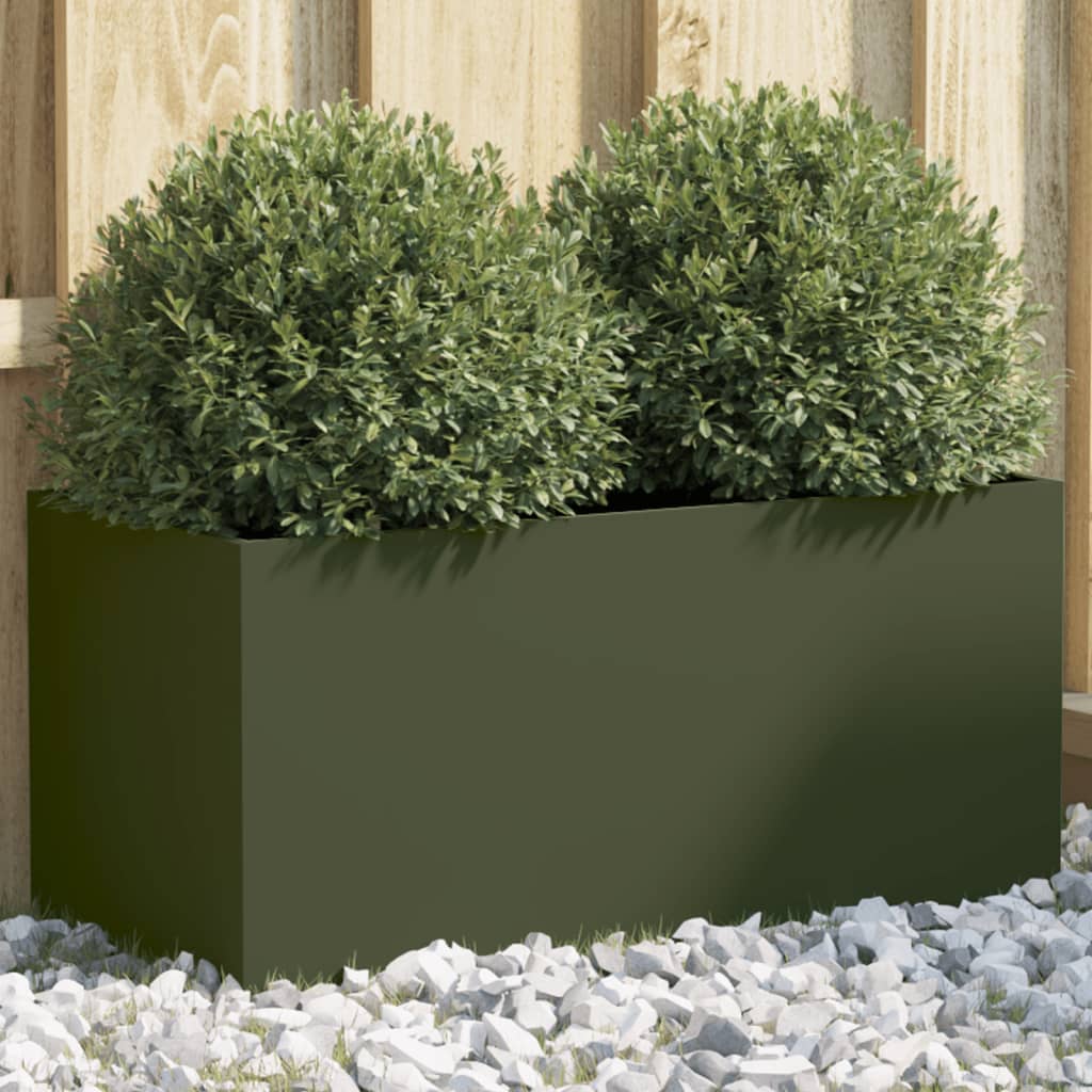 Plantekasse olivengrønn 62x30x29 cm stål