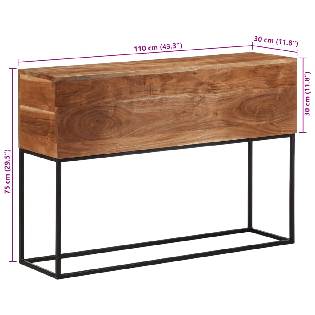 Konsollbord 110x30x75 cm heltre akasie og jern