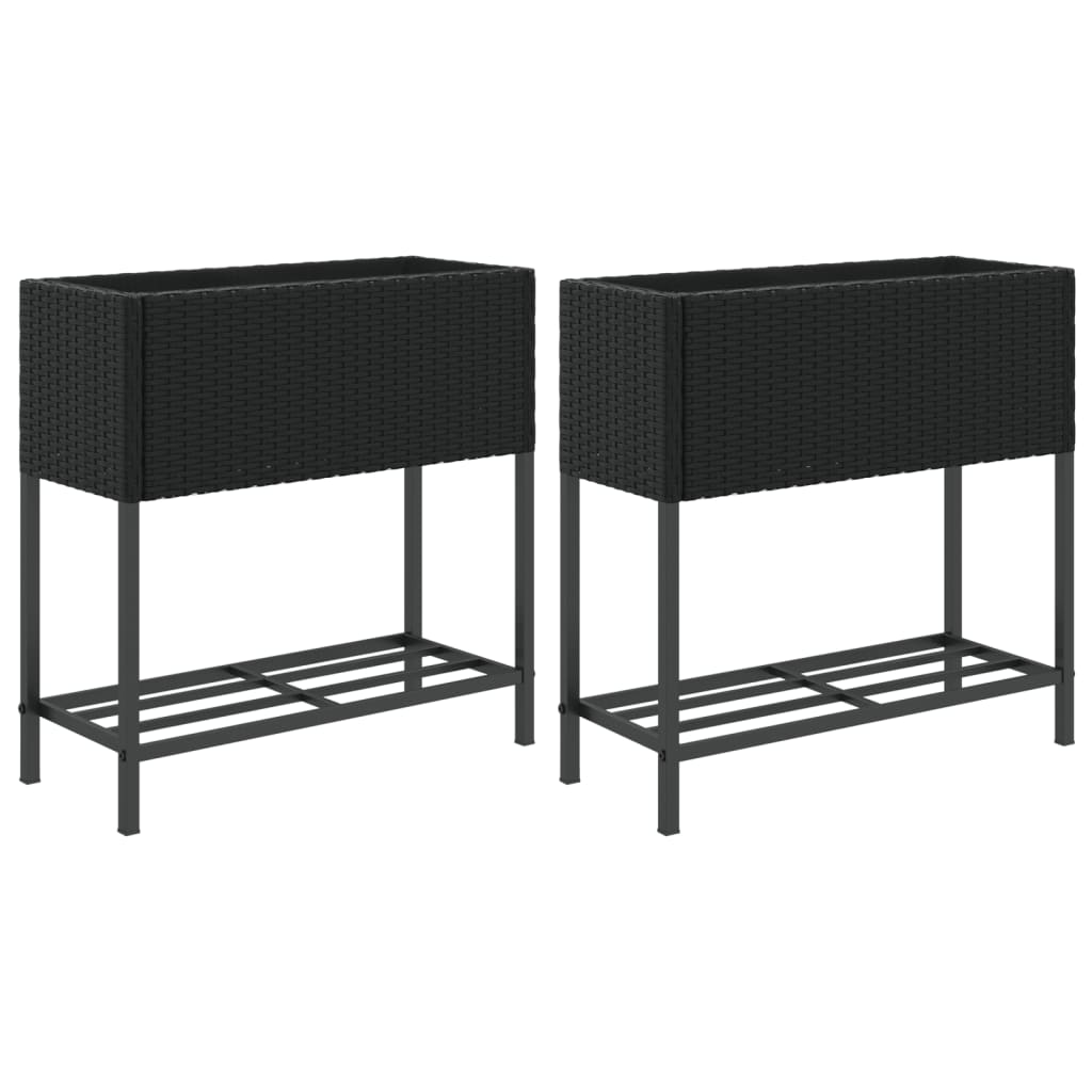 Plantekasser med hylle 2 stk svart 70x28x70 cm polyrotting