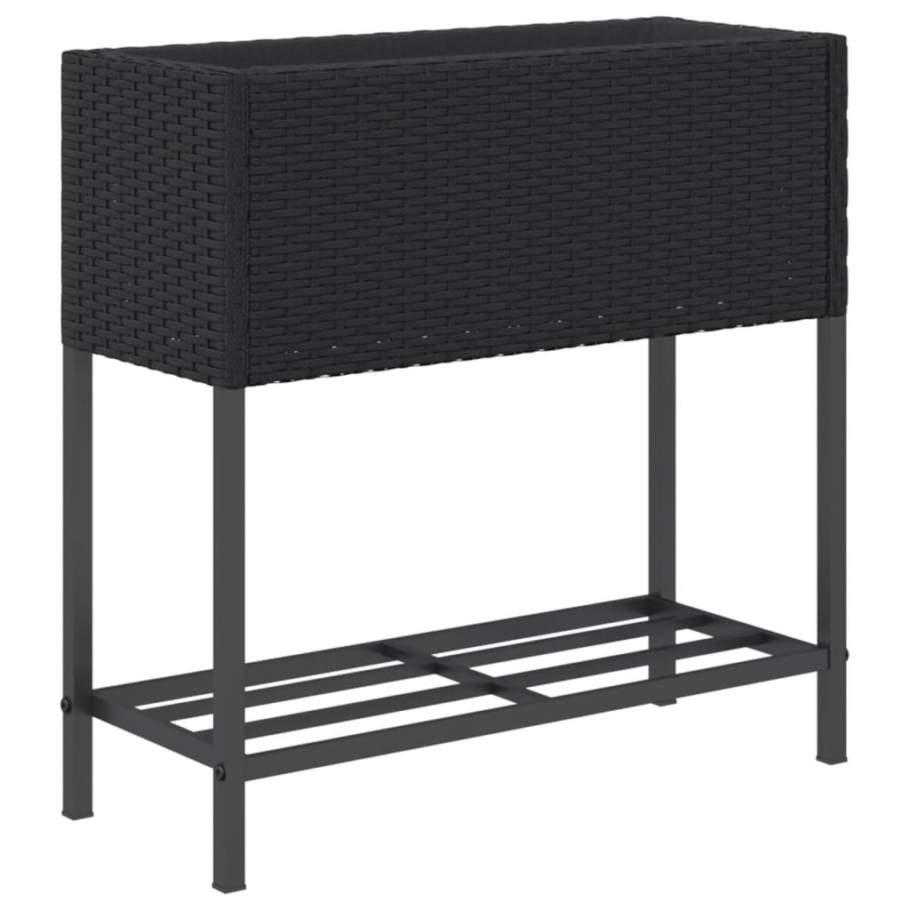Plantekasser med hylle 2 stk svart 70x28x70 cm polyrotting