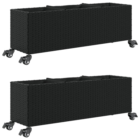 Plantekasser med hjul 2 stk svart 107x32x38 cm polyrotting