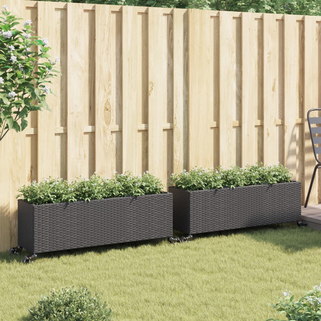 Plantekasser med hjul 2 stk svart 107x32x38 cm polyrotting