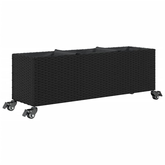 Plantekasser med hjul 2 stk svart 107x32x38 cm polyrotting