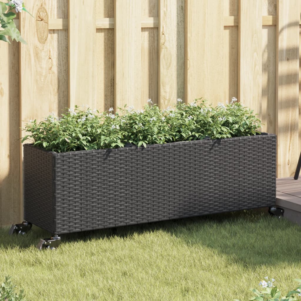 Plantekasser med hjul 2 stk svart 107x32x38 cm polyrotting