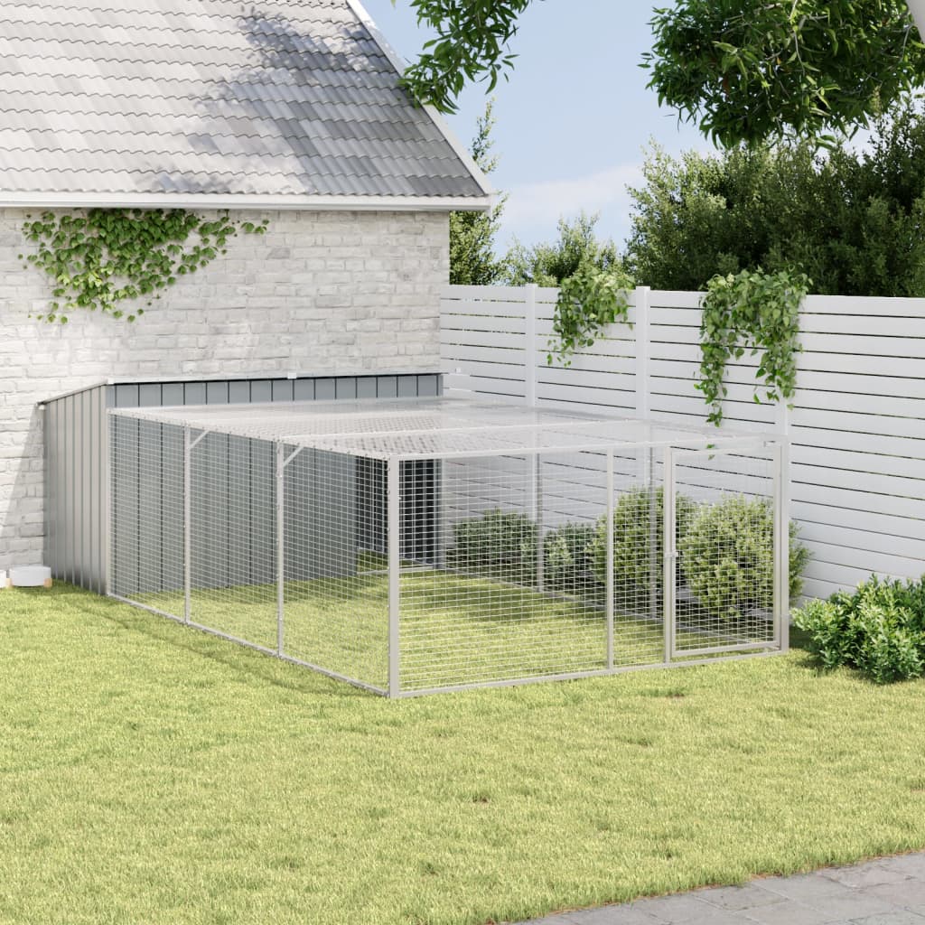 Hundehus med løpegård antrasitt 197x396x110 cm galvanisert stål