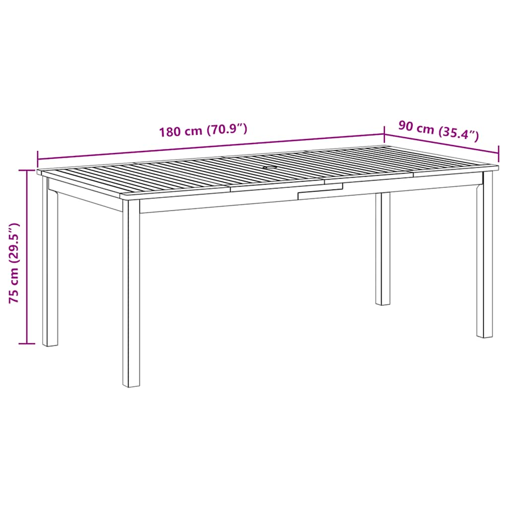 Utendørs spisebord 180x90x75 cm heltre akasie