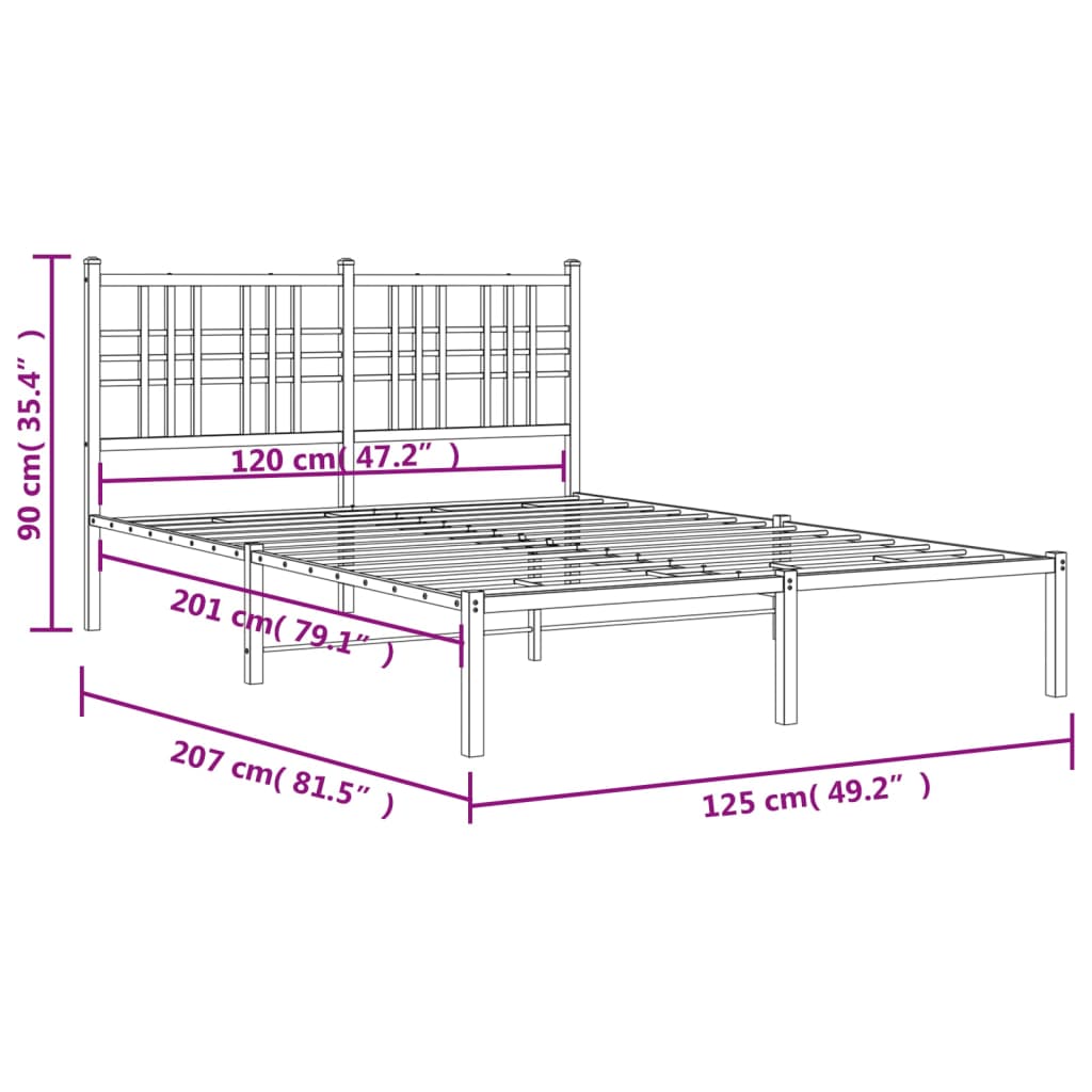 Sengeramme i metall med sengegavl svart 120x200 cm