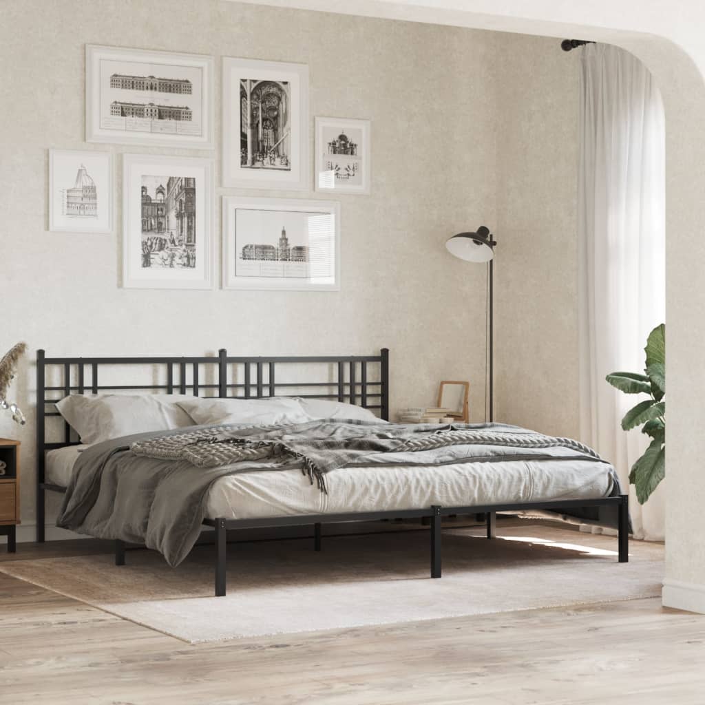 Sengeramme i metall med sengegavl svart 193x203 cm