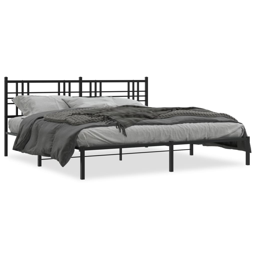 Sengeramme i metall med sengegavl svart 193x203 cm