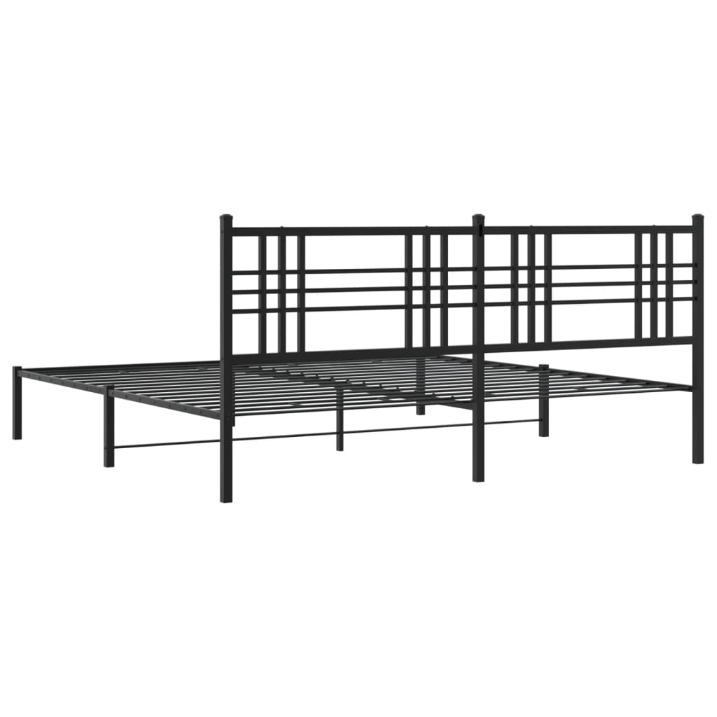 Sengeramme i metall med sengegavl svart 200x200 cm