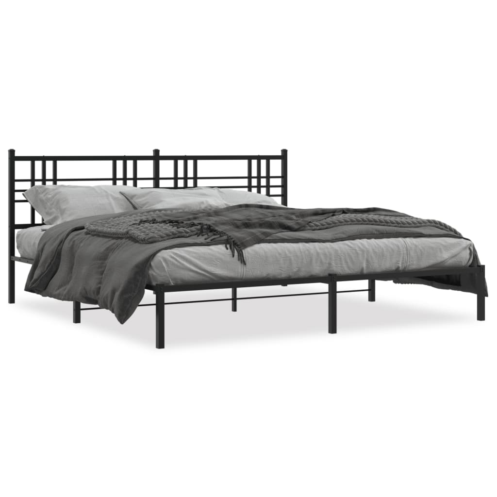 Sengeramme i metall med sengegavl svart 200x200 cm